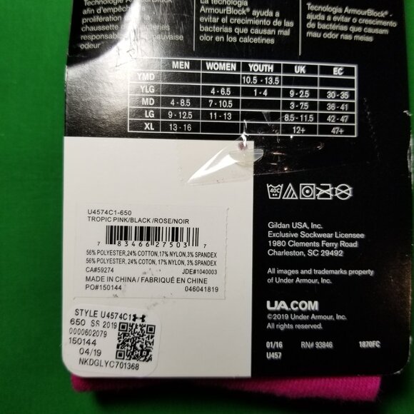 Under Armour Medium Over Calf Socks Tropic Pink Black Breast Cancer Awareness - Picture 3 of 4